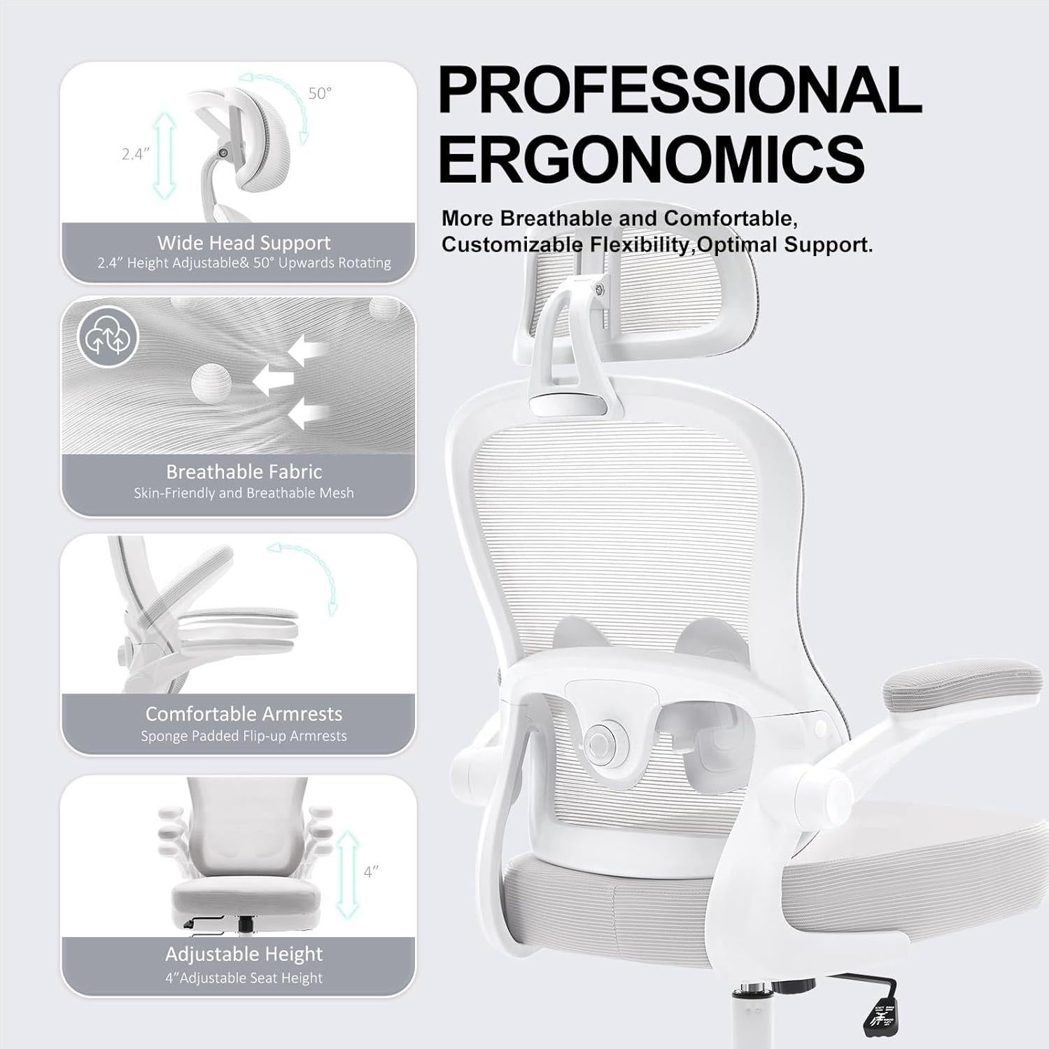 Silla de Oficina Ergonómica TUKAKA TK2416 Gris con Soporte Lumbar