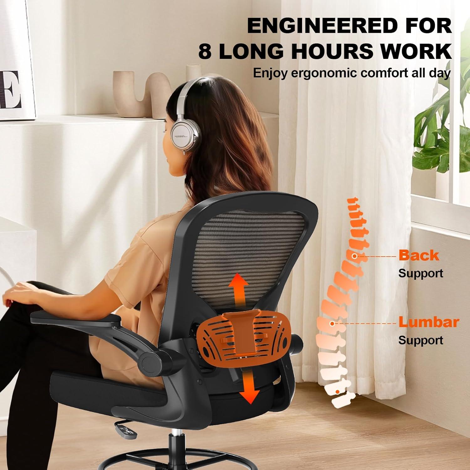 Silla de Dibujo Ergonómica Synorla con Soporte Lumbar Negro