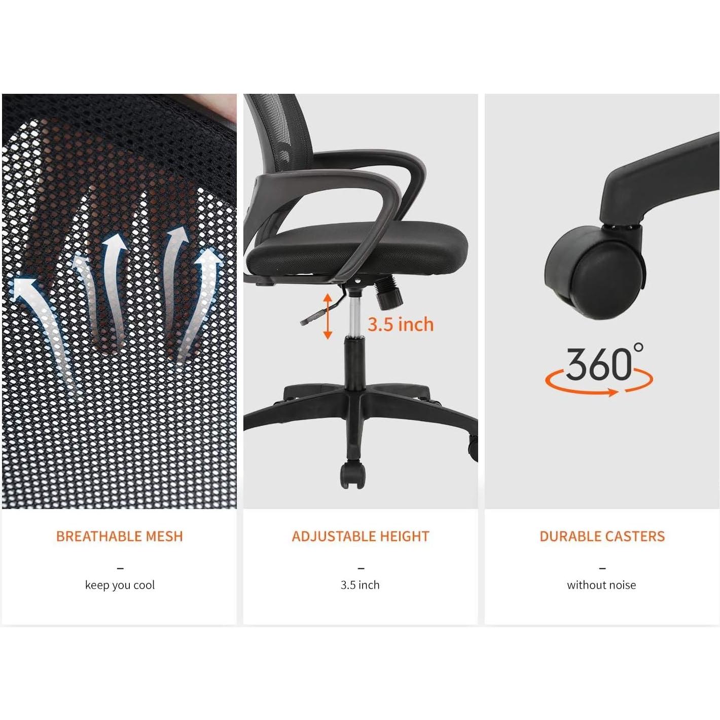 Silla de Oficina Ergonómica FDW con Respaldo de Malla - Negro