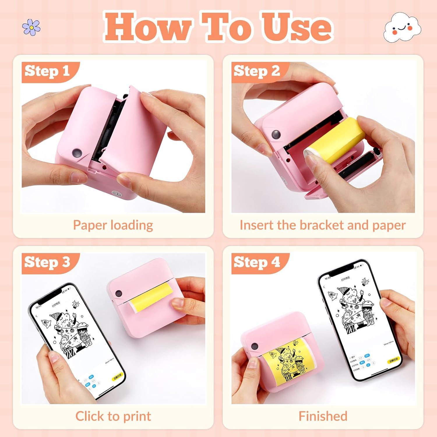 Impresora Térmica Portátil Relaxweex HAT Rosa con 12 Rollos