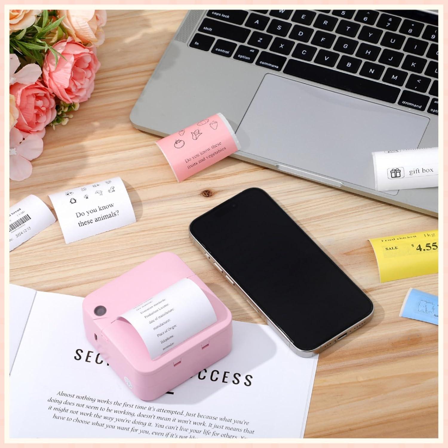 Impresora Térmica Portátil Relaxweex HAT Rosa con 12 Rollos