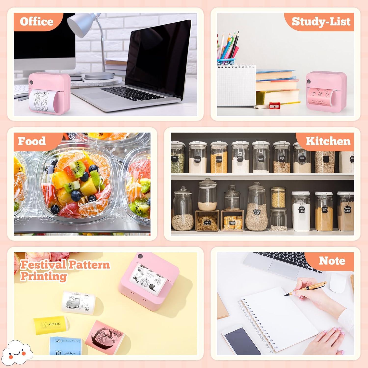 Impresora Térmica Portátil Relaxweex HAT Rosa con 12 Rollos