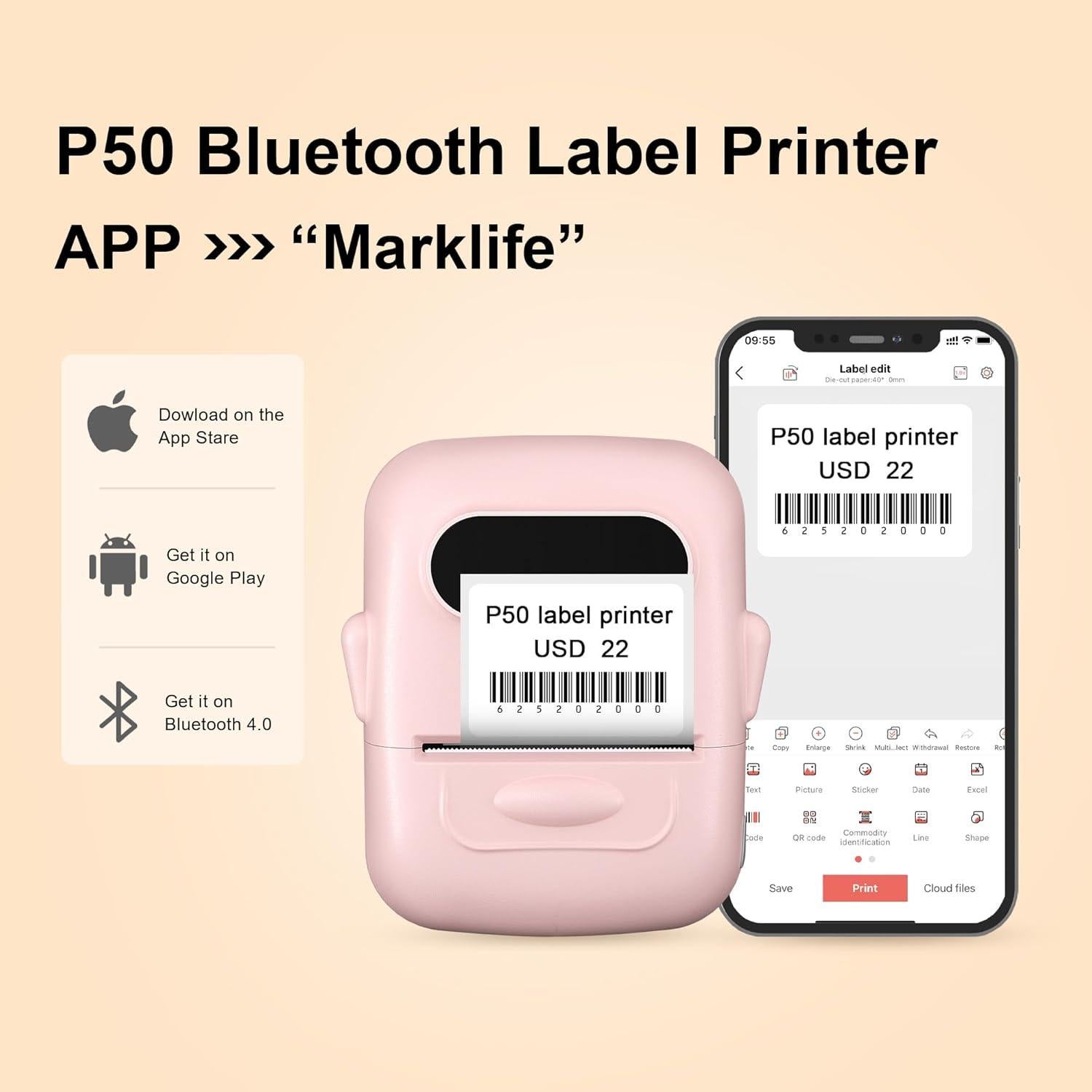 Impresora de Etiquetas Térmica PRIMAKNTER P50 Rosa Bluetooth