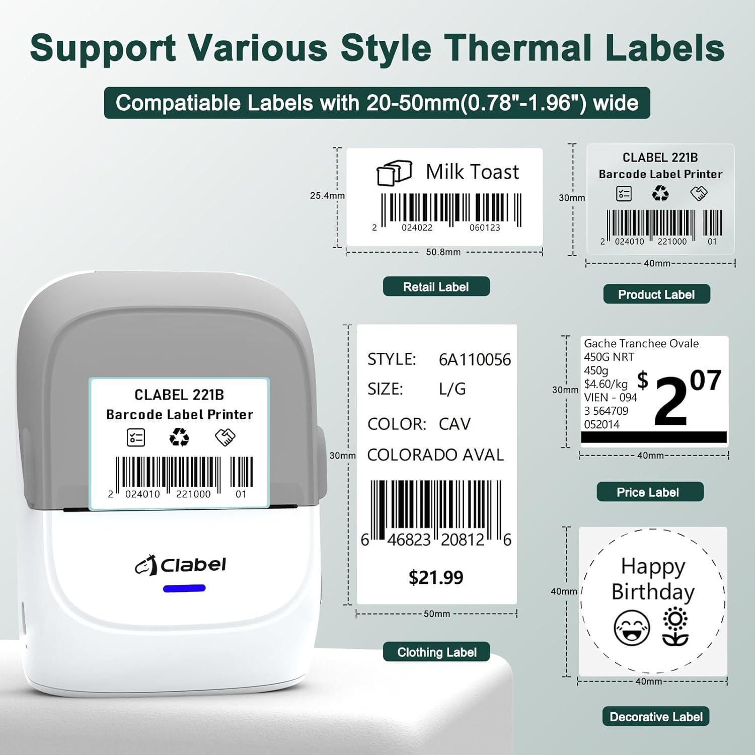 Impresora de Etiquetas Térmicas CLABEL 221B Portátil Bluetooth