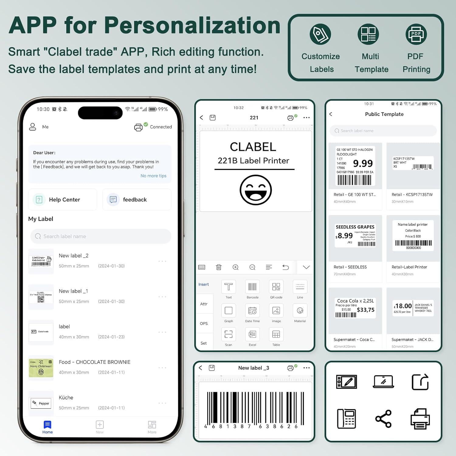 Impresora de Etiquetas Térmicas CLABEL 221B Portátil Bluetooth