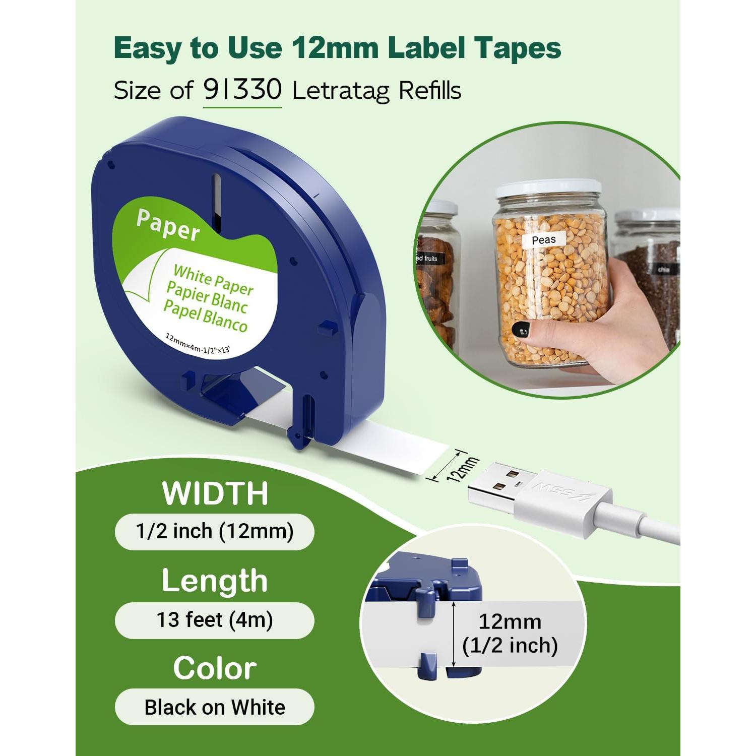 Cinta de Etiquetas AONOMI 91330 Blanca 12 mm x 4 m - Paquete de 5