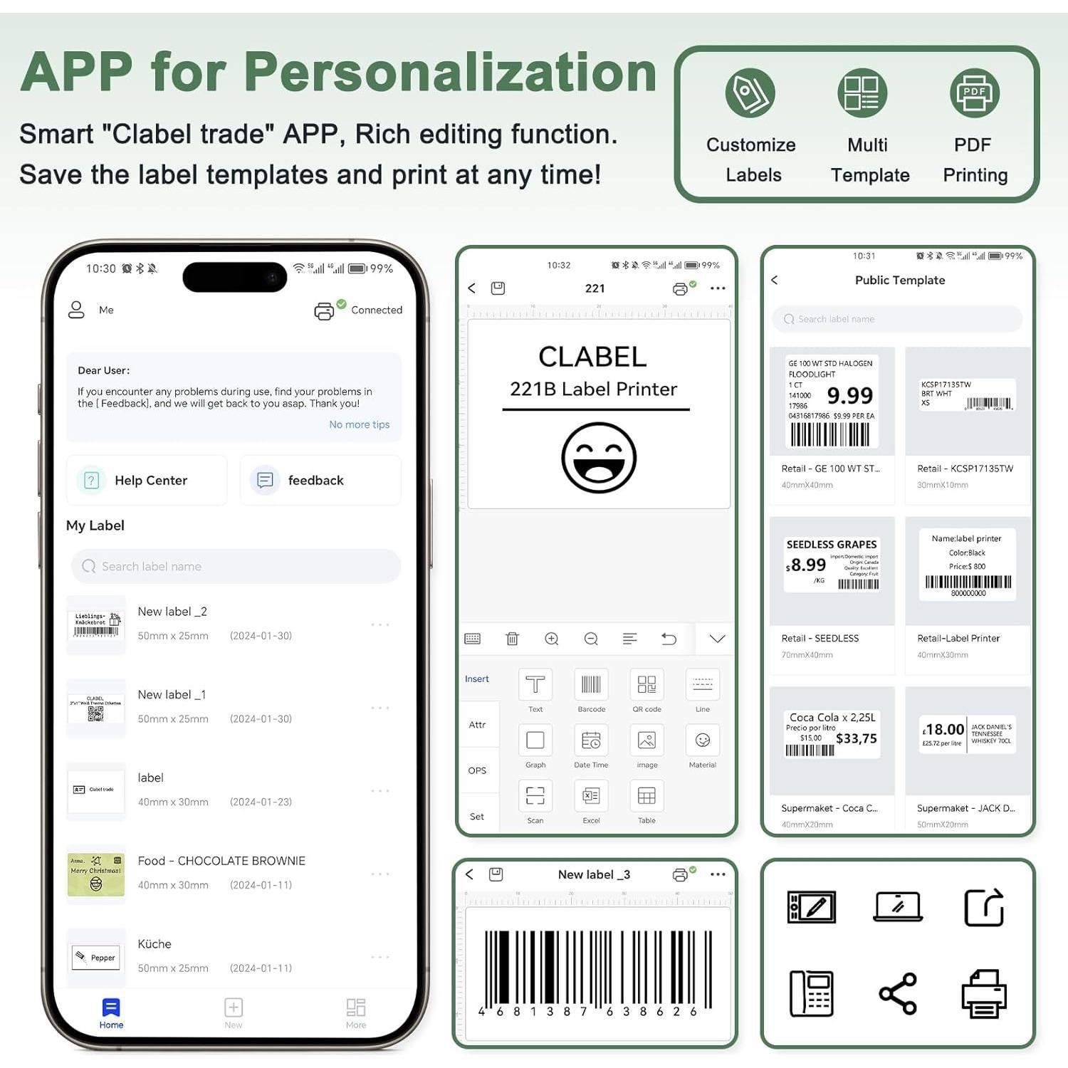 Impresora de Etiquetas Térmicas CLABEL 221B Bluetooth Portátil