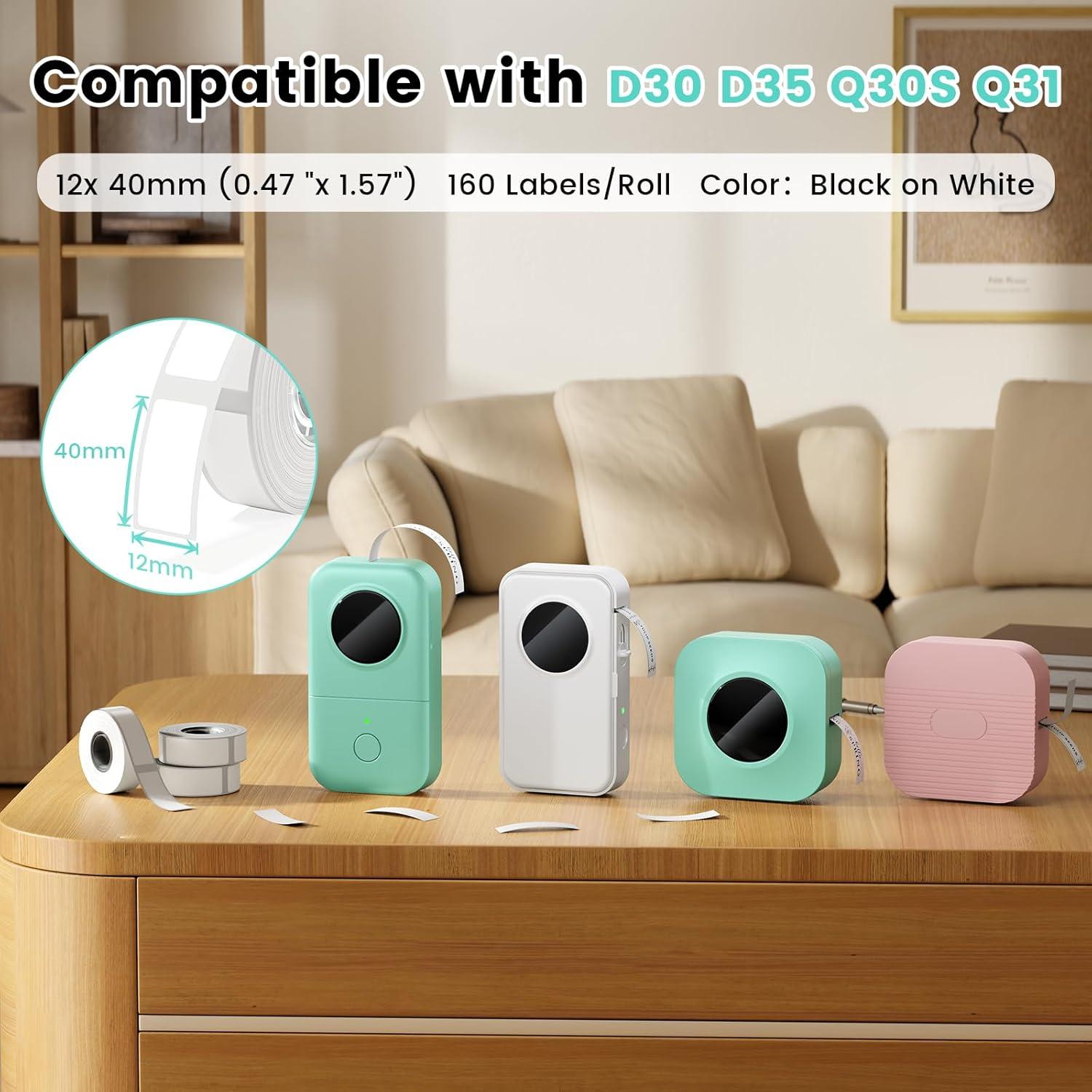 Etiquetas autoadhesivas Phomemo D30, 12x40mm, 3 rollos