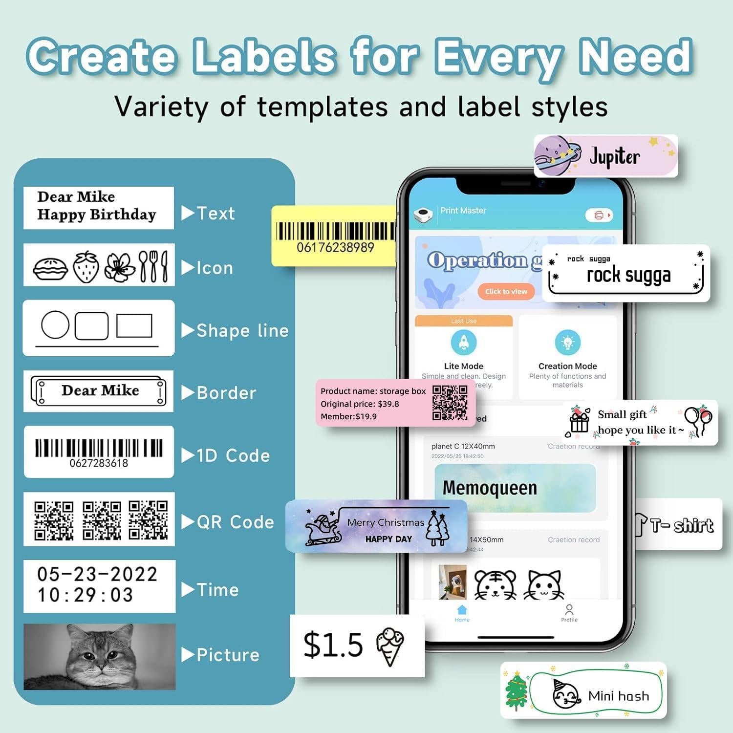 Etiquetas autoadhesivas Phomemo D30, 12x40mm, 3 rollos