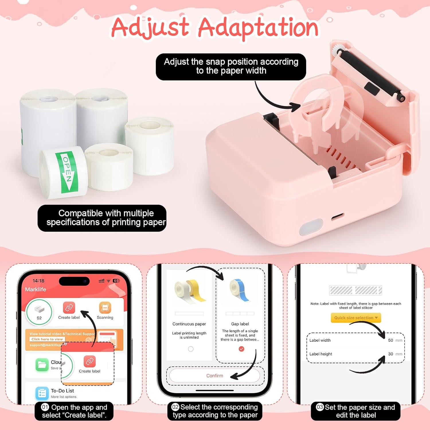 Impresora de Etiquetas Bluetooth HUIJUTCHEN Rosa 30x50mm