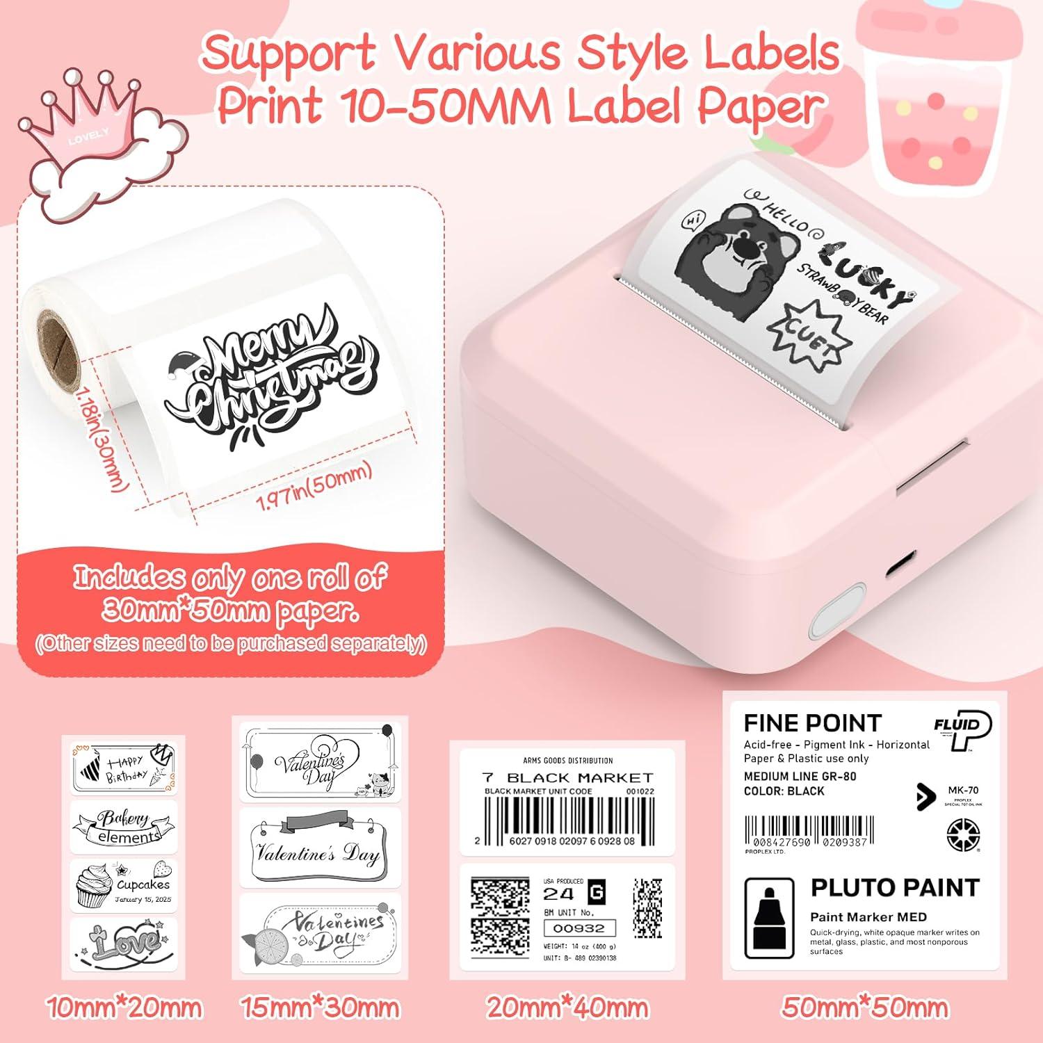 Impresora de Etiquetas Bluetooth HUIJUTCHEN Rosa 30x50mm