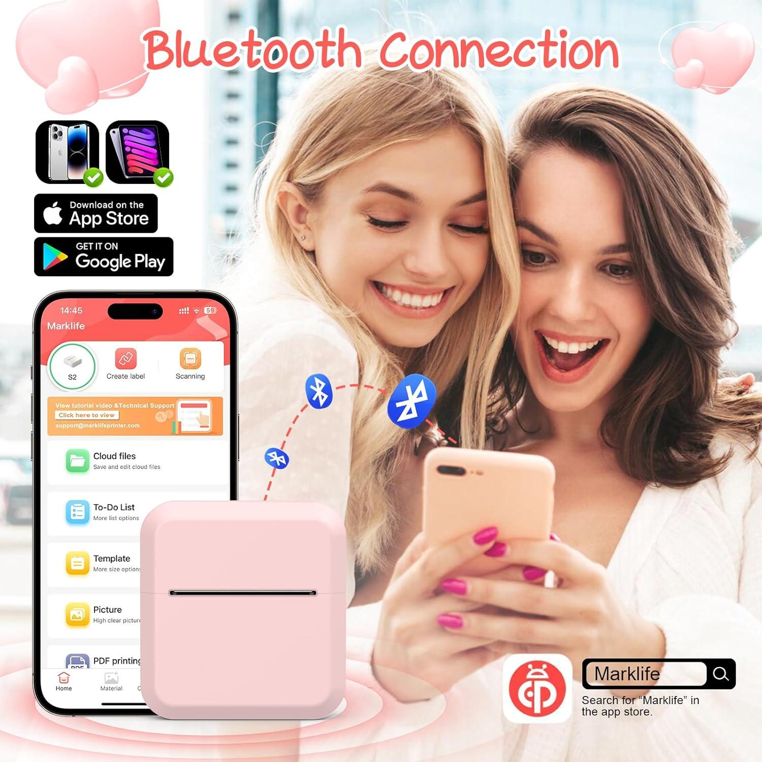 Impresora de Etiquetas Bluetooth HUIJUTCHEN Rosa 30x50mm