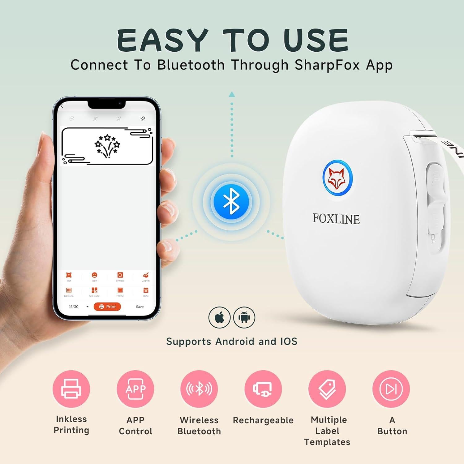 Impresora de Etiquetas FOXLINE F10 Bluetooth Portátil Blanca