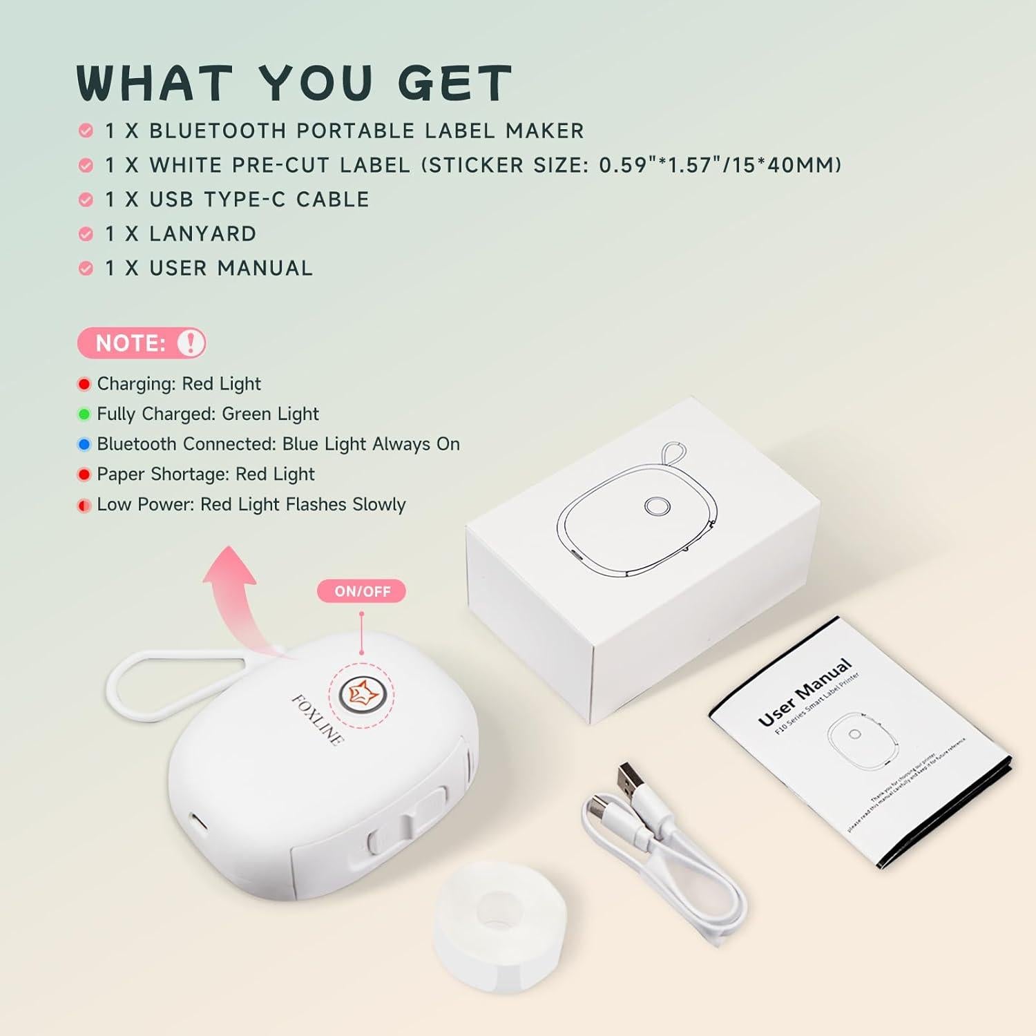 Impresora de Etiquetas FOXLINE F10 Bluetooth Portátil Blanca