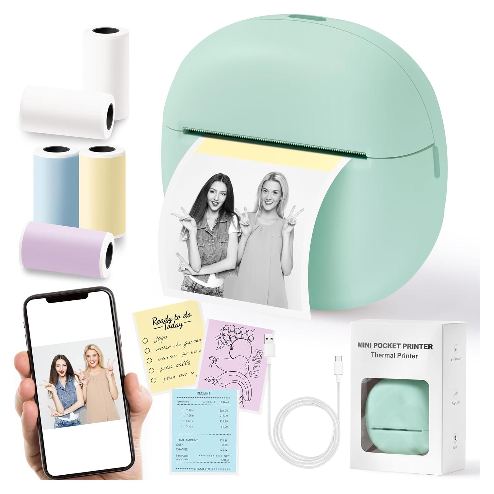 Impresora Térmica Mini GQIRIL Bluetooth Verde - Sin Tinta