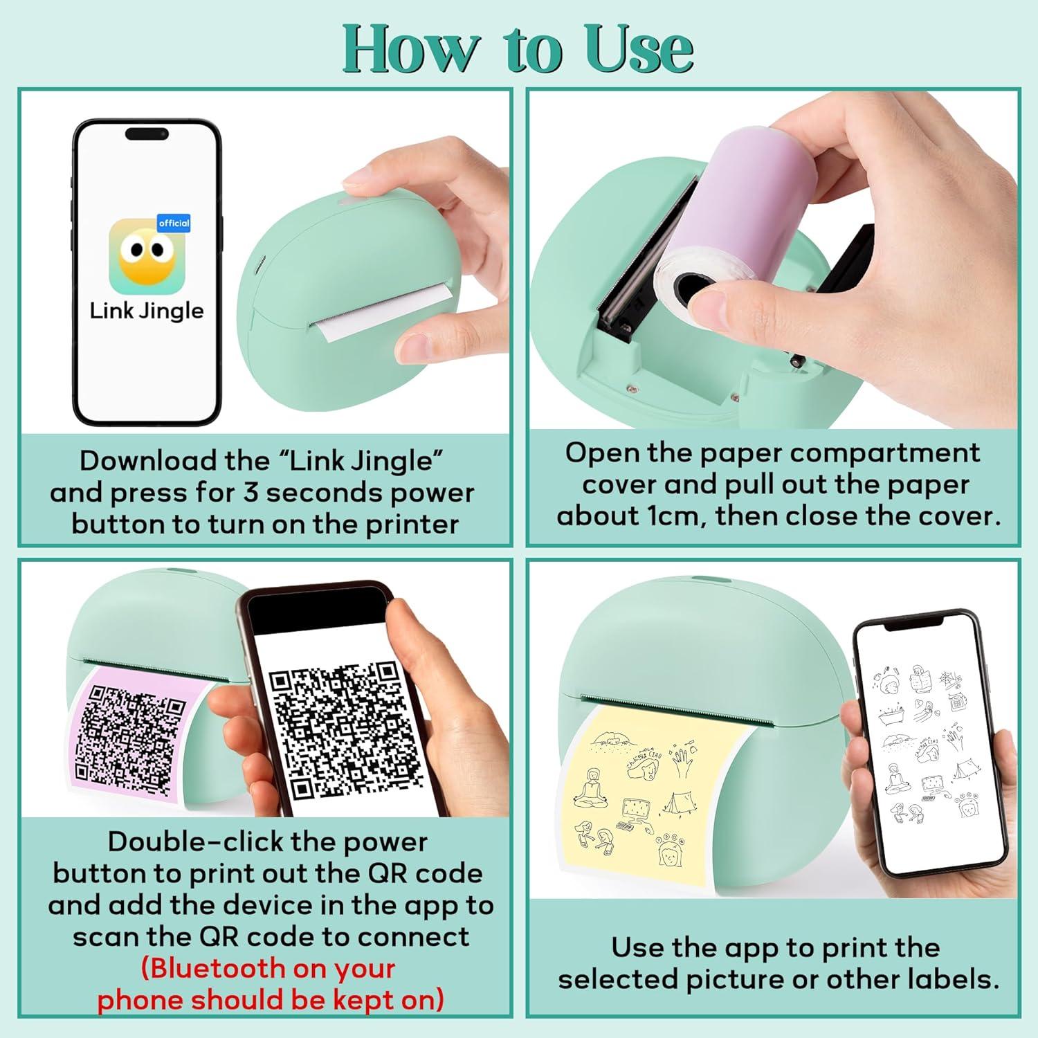 Impresora Térmica Mini GQIRIL Bluetooth Verde - Sin Tinta