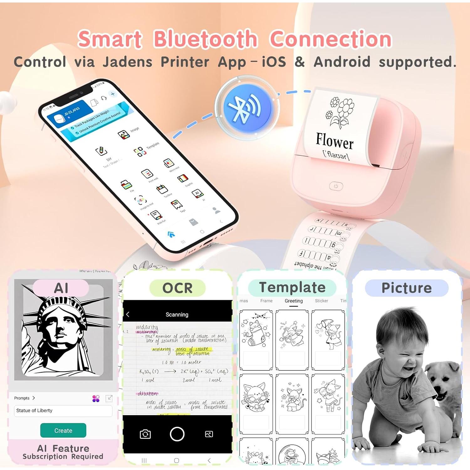 Impresora Térmica Mini Portátil Gloryang JD-23 Rosa Bluetooth