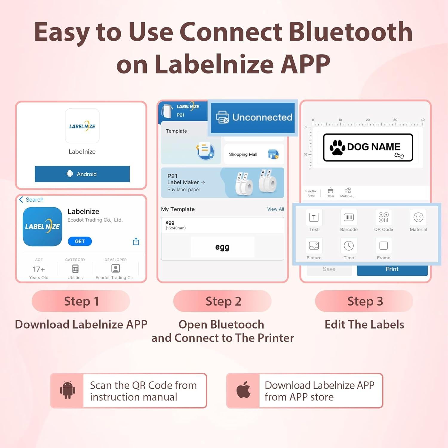 Impresora de Etiquetas TYPONOS P21 Bluetooth Mini Blanca