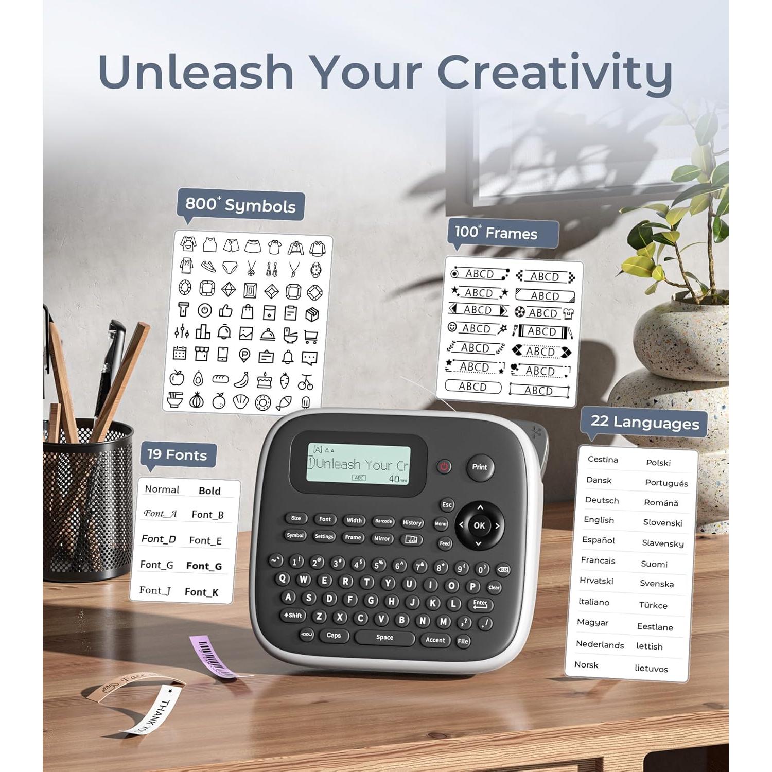 Máquina de Etiquetas VolenGo D210S Portátil 12mm Blanca