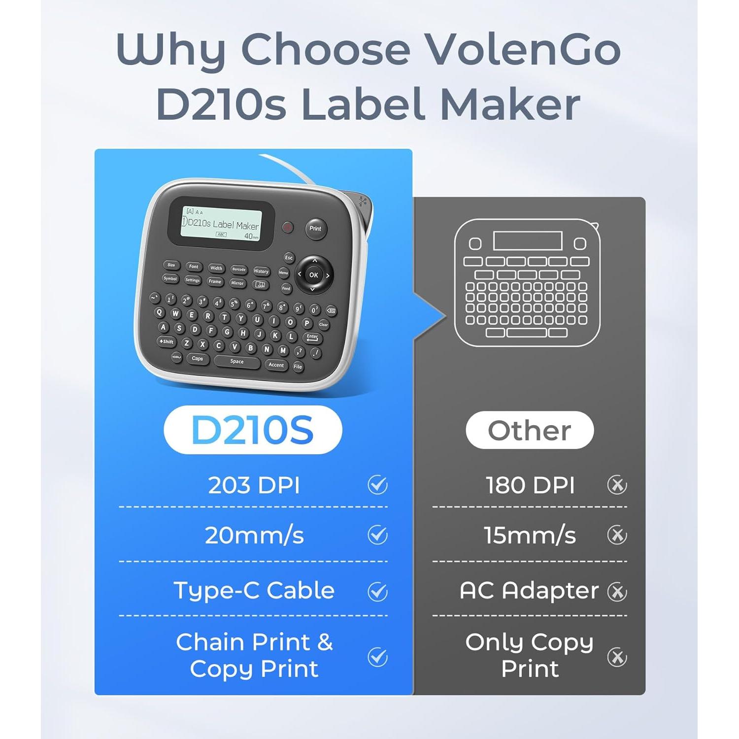 Máquina de Etiquetas VolenGo D210S Portátil 12mm Blanca