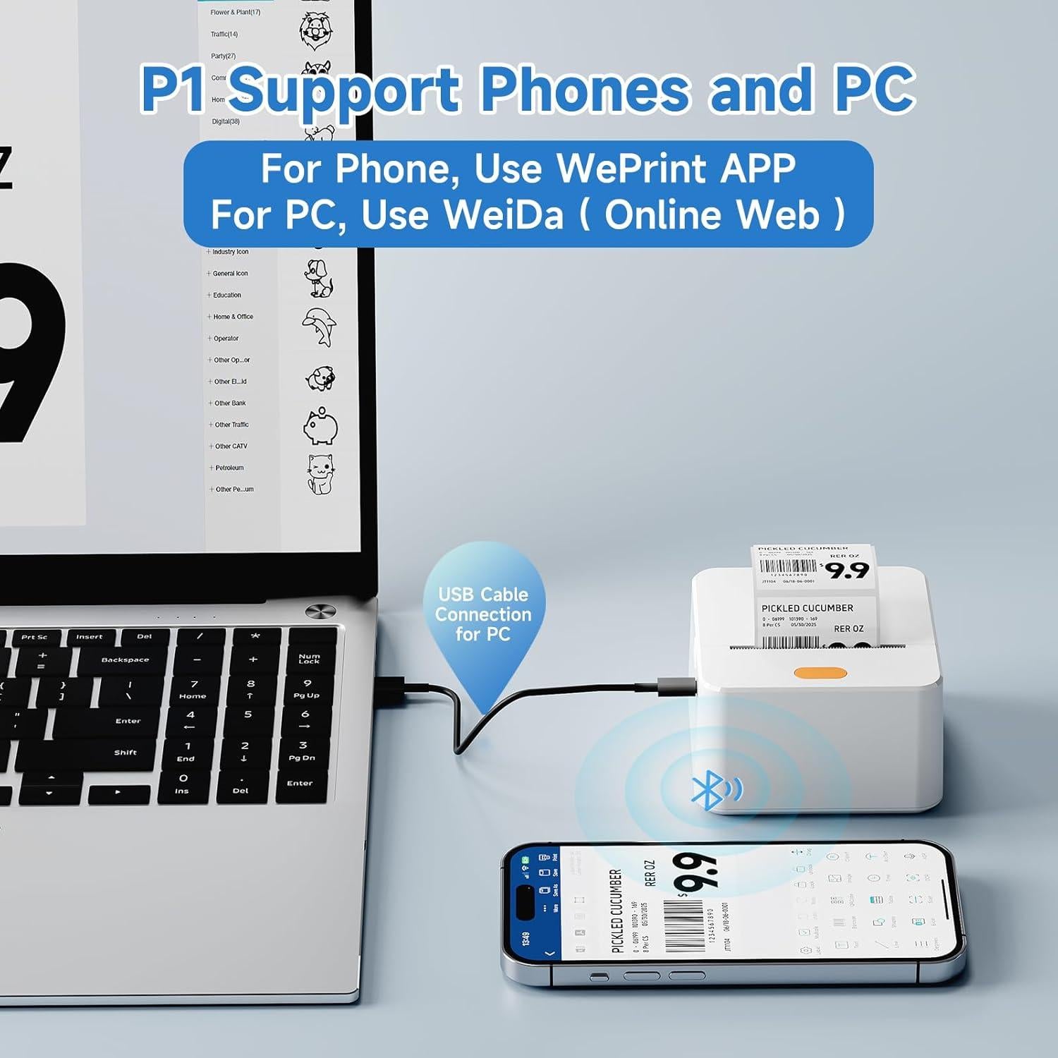 Impresora de Etiquetas P1 DETONGER Portátil Bluetooth 203 DPI