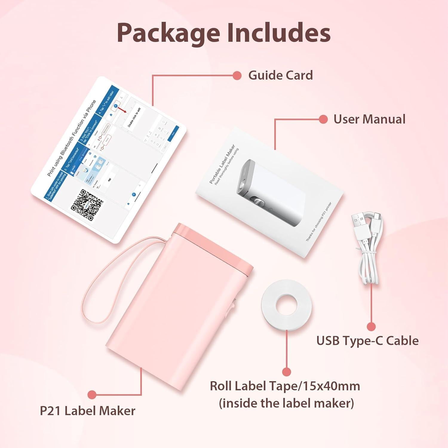 Impresora de Etiquetas TYPONOS P21 Rosa, Compacta y Portátil