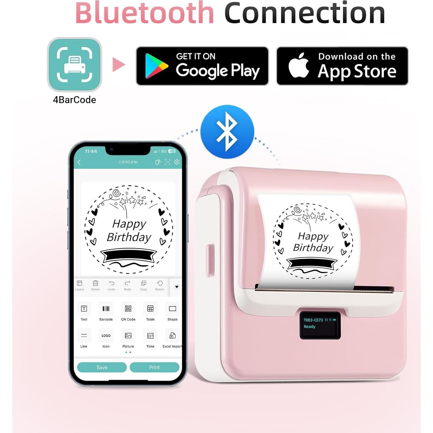 Impresora de Etiquetas ORGSTA T003 Bluetooth 8 cm Rosa