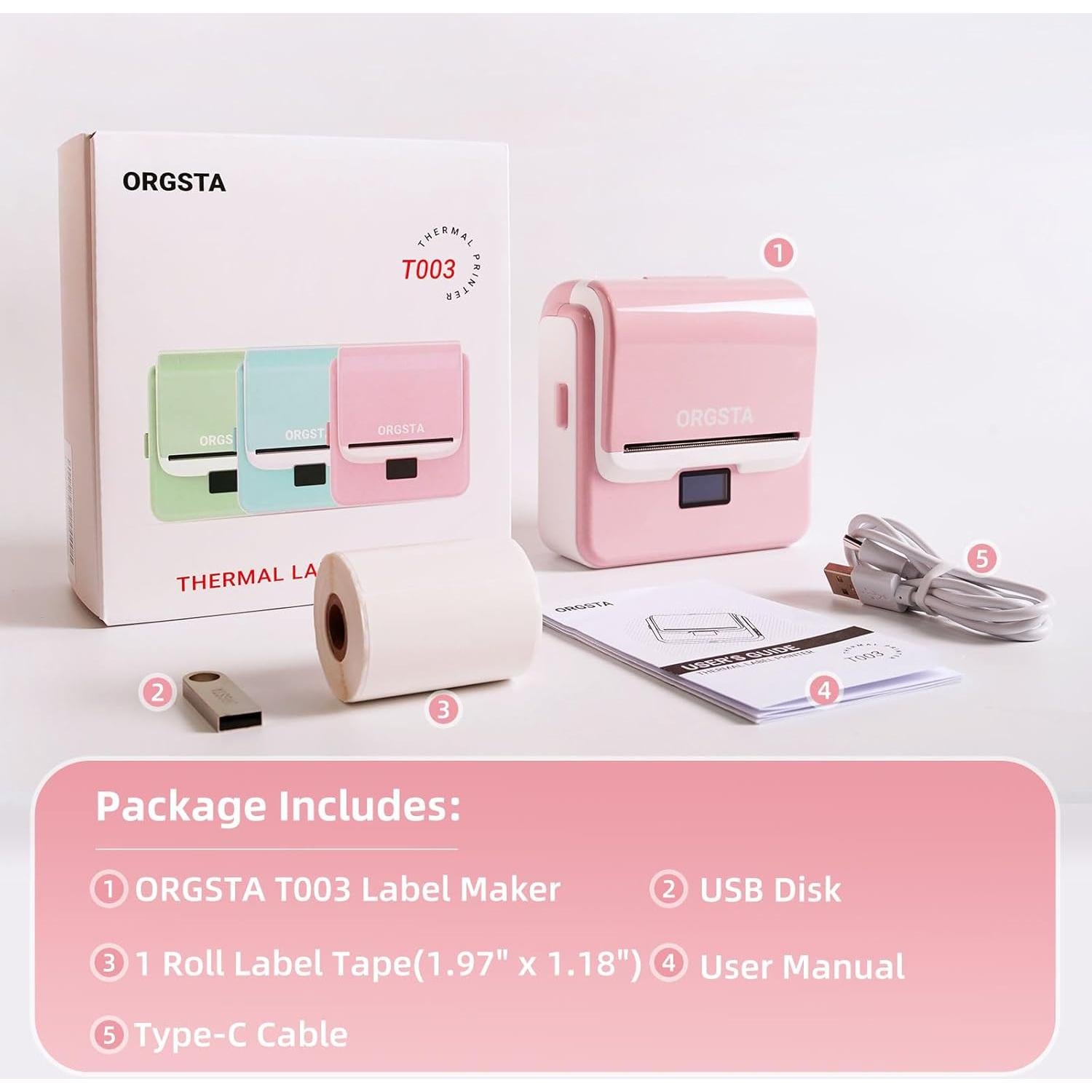 Impresora de Etiquetas ORGSTA T003 Bluetooth 8 cm Rosa