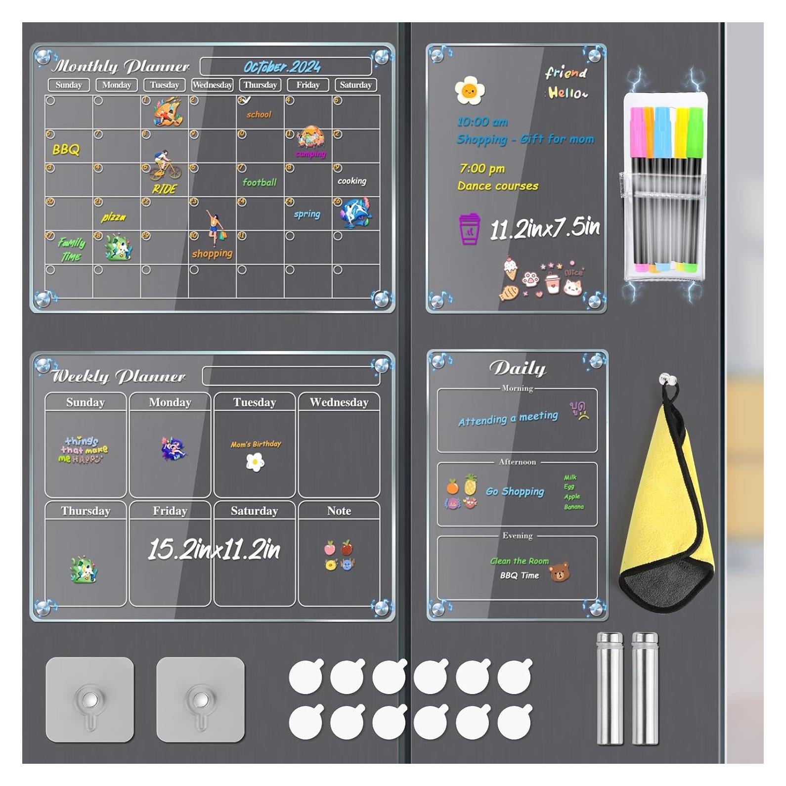 Calendario Magnético MIKEDE para Refrigerador 4 en 1 Acrílico