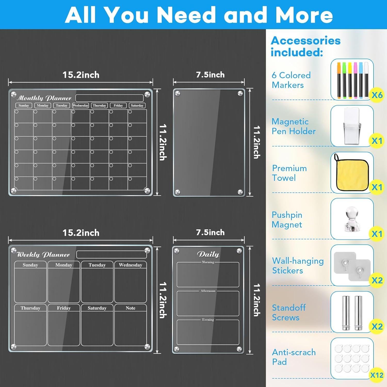 Calendario Magnético MIKEDE para Refrigerador 4 en 1 Acrílico