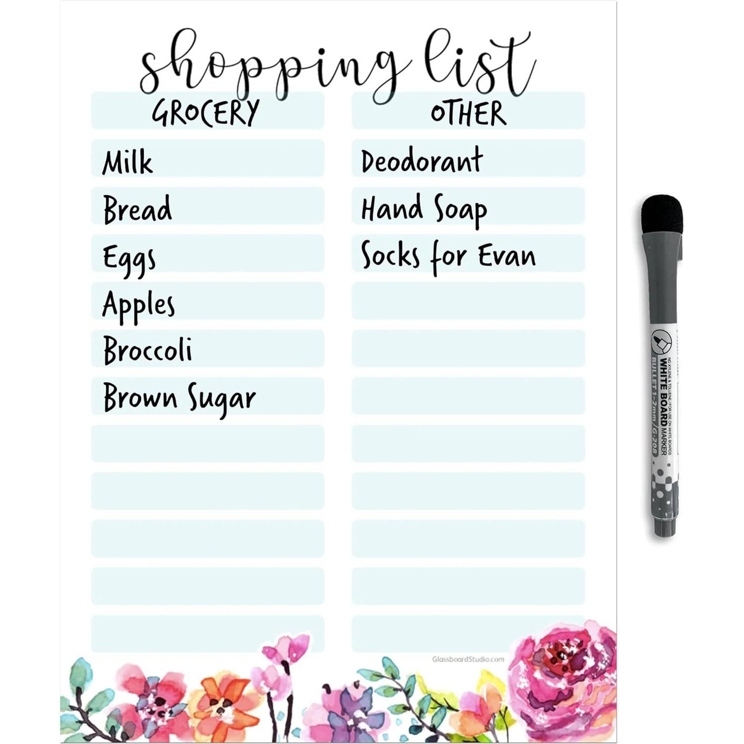 Lista de Compras Borrado en Seco Glassboard Studio Floral 22.86x30.48cm