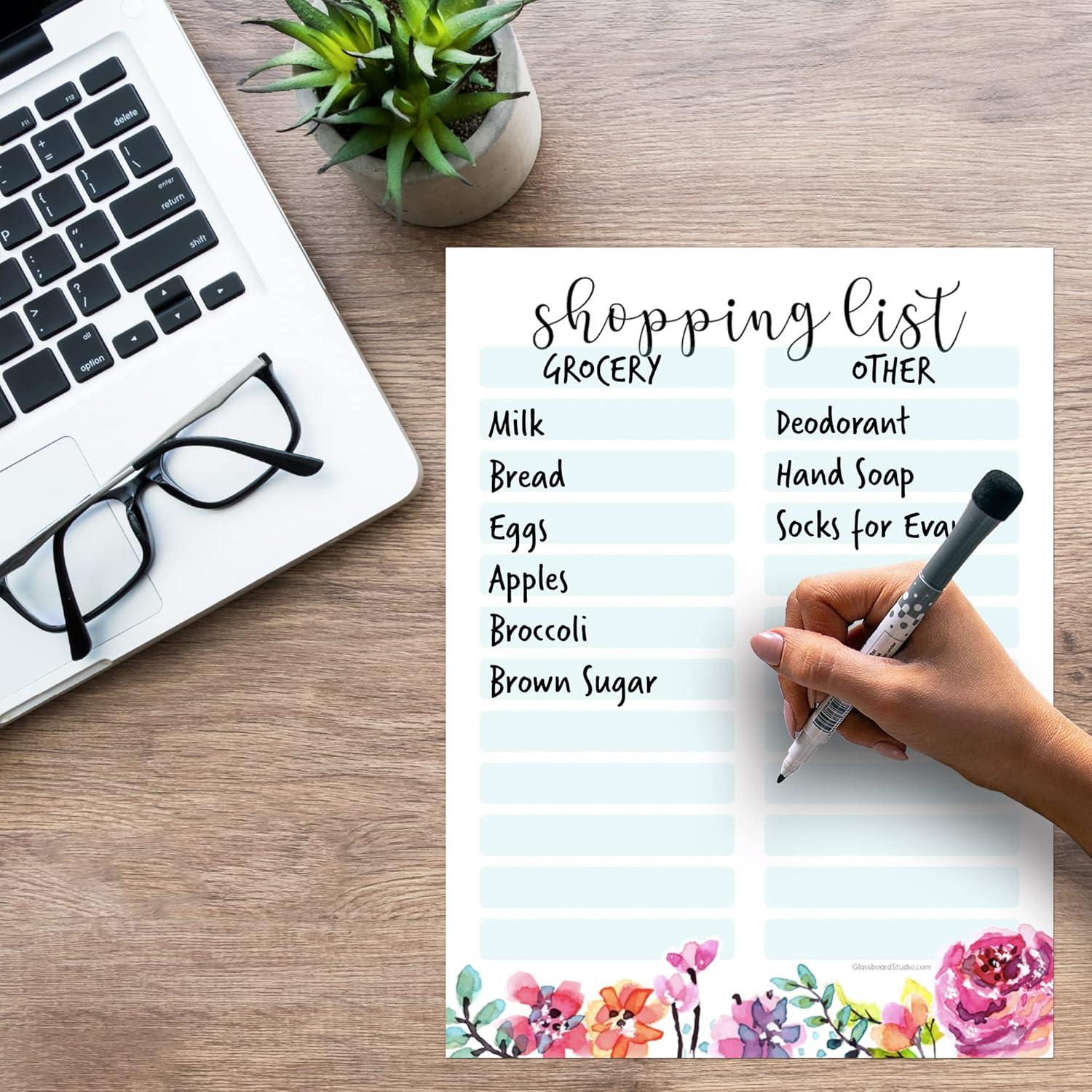 Lista de Compras Borrado en Seco Glassboard Studio Floral 22.86x30.48cm