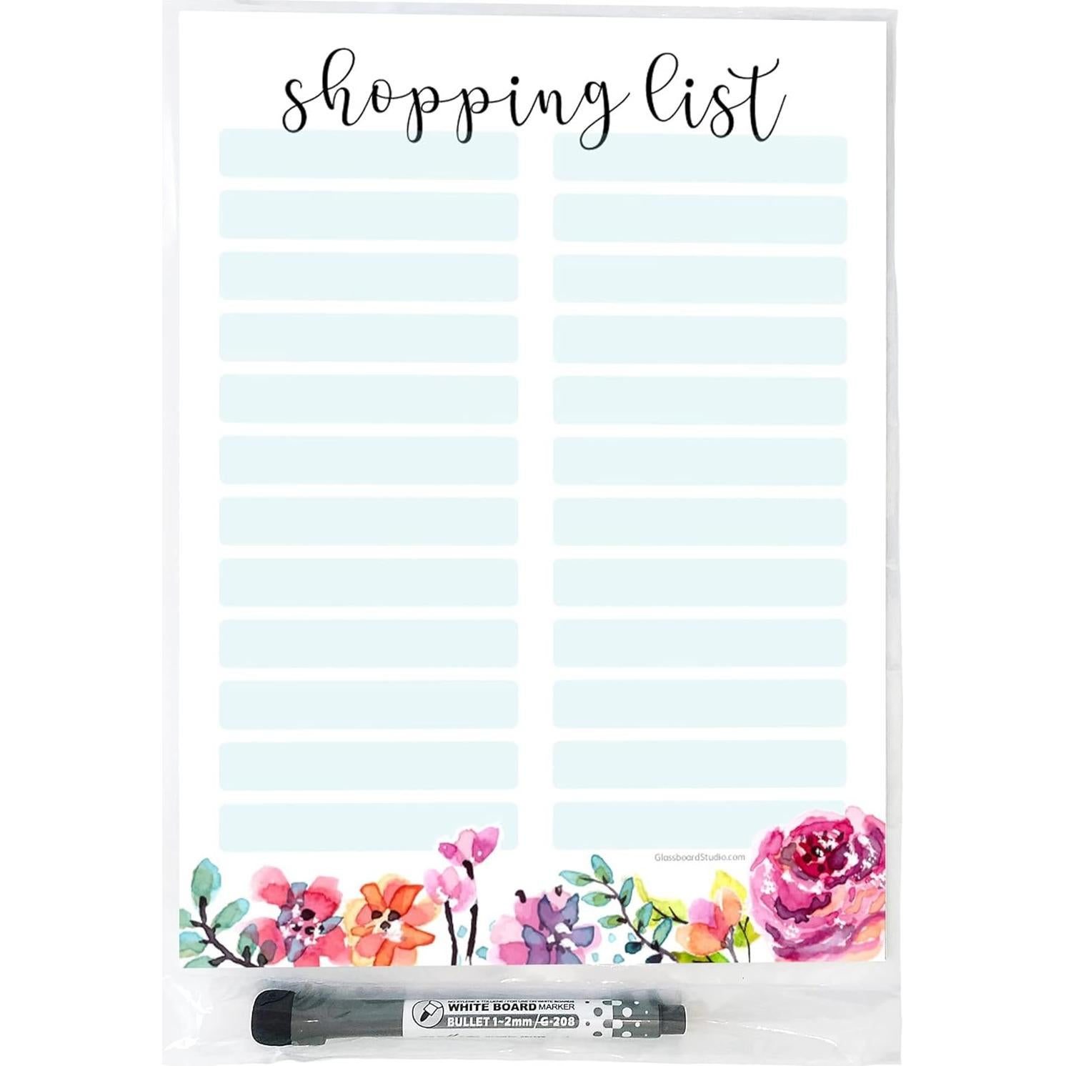 Lista de Compras Borrado en Seco Glassboard Studio Floral 22.86x30.48cm
