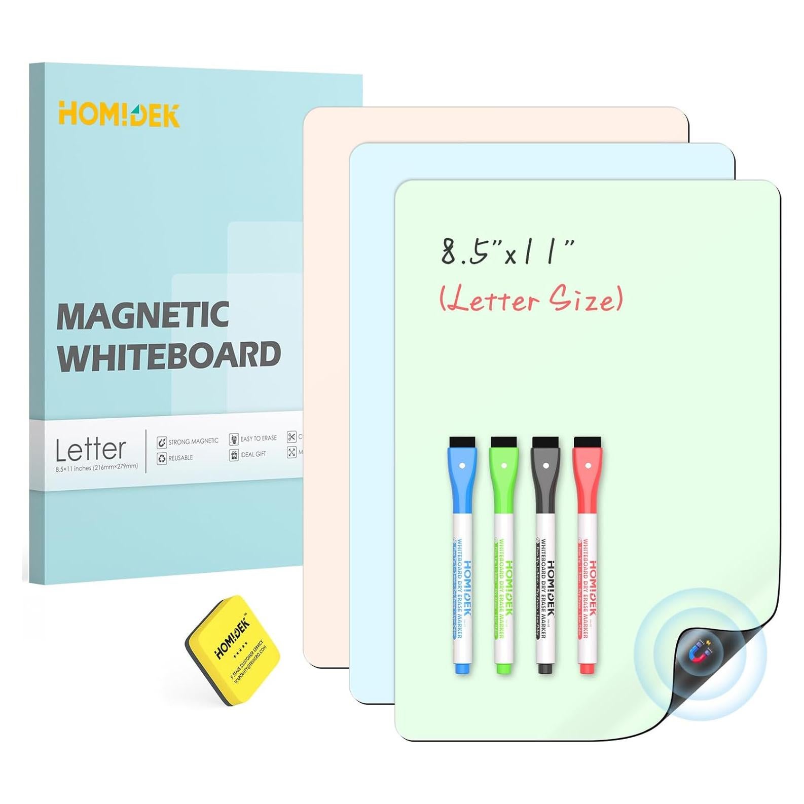 Pizarra Magnética Reutilizable HOMiDEK 21.6x27.9 cm con 4 Marcadores