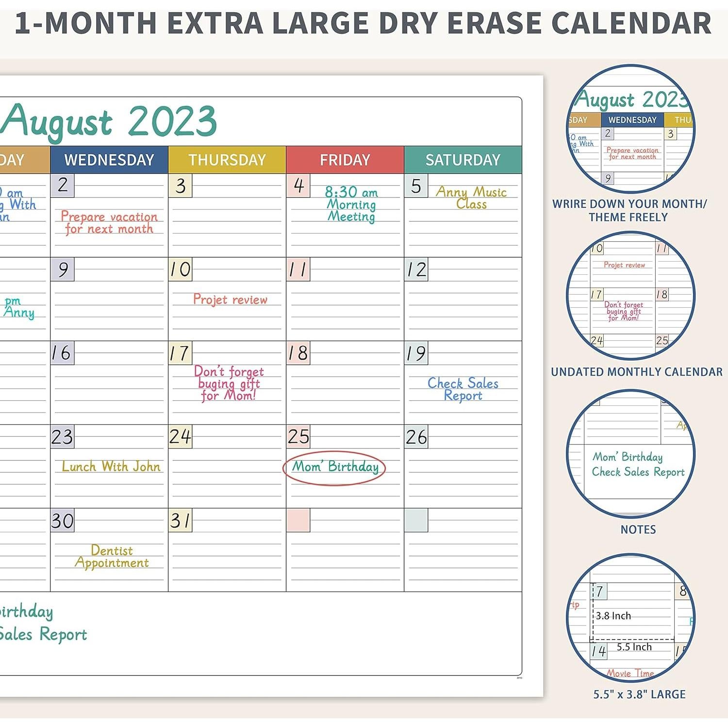 Calendario de Pizarra Blanca Grande Shoparr 101.6x71.1 cm