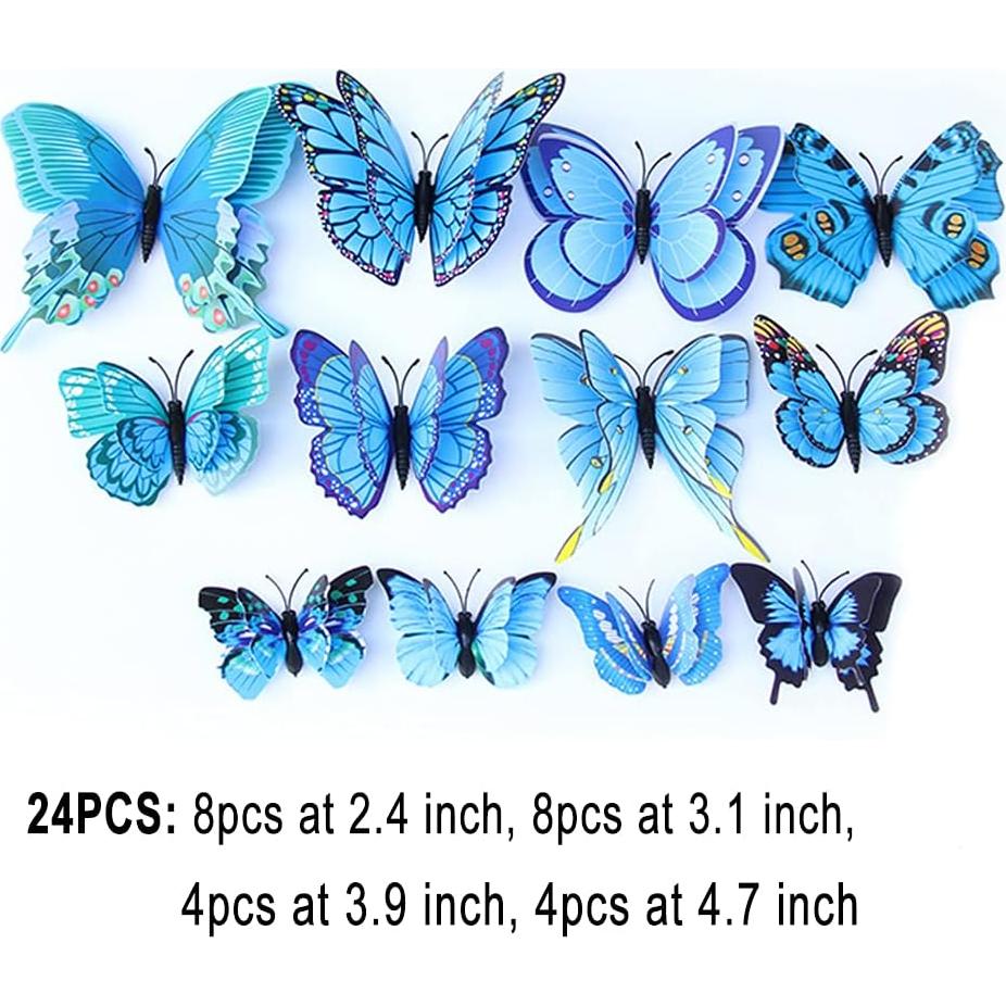 Calcomanías de Mariposas 3D BOPART 24 Piezas Azul Decoración