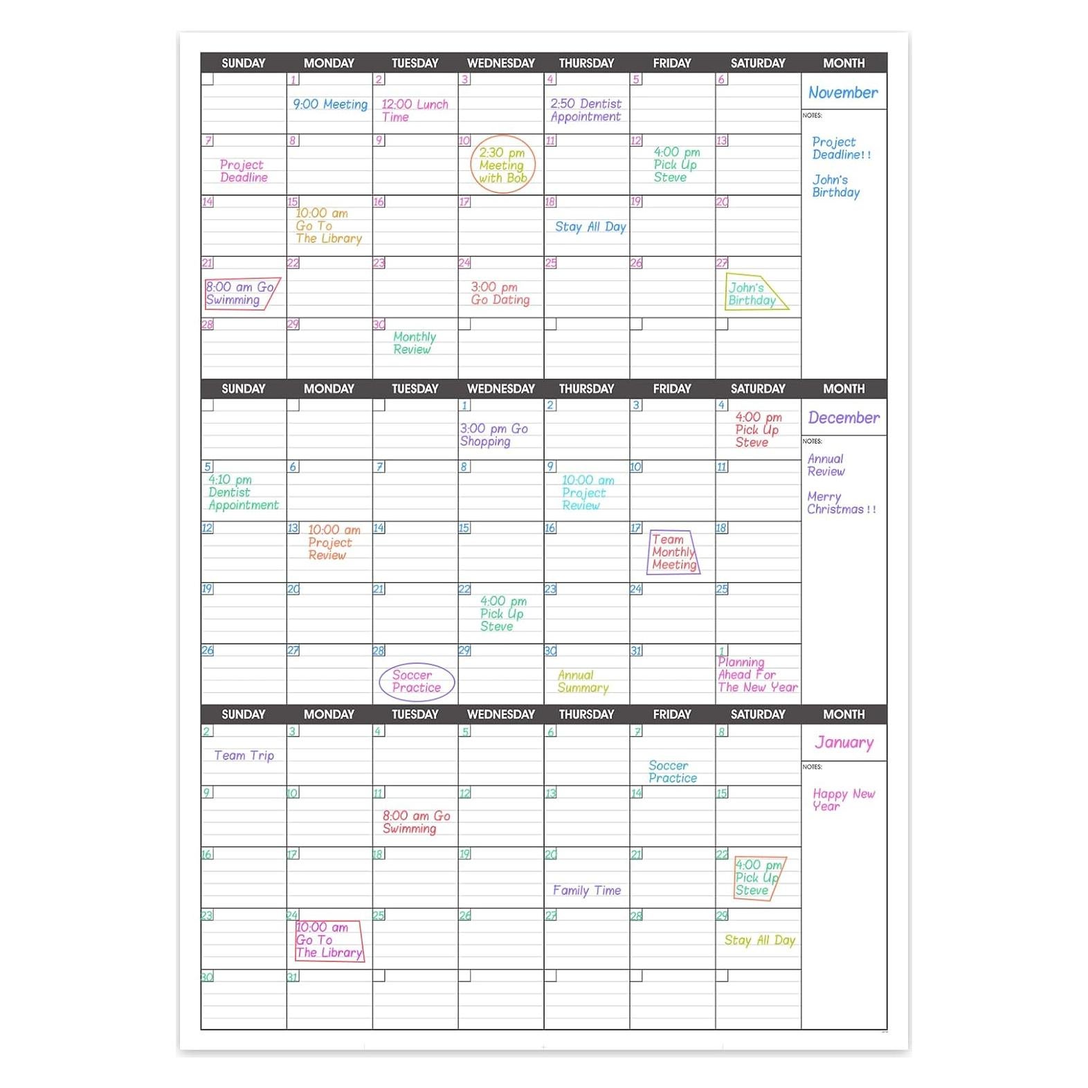 Calendario Borrable de Pizarra BooQool 3 Meses 70.6x104.1cm