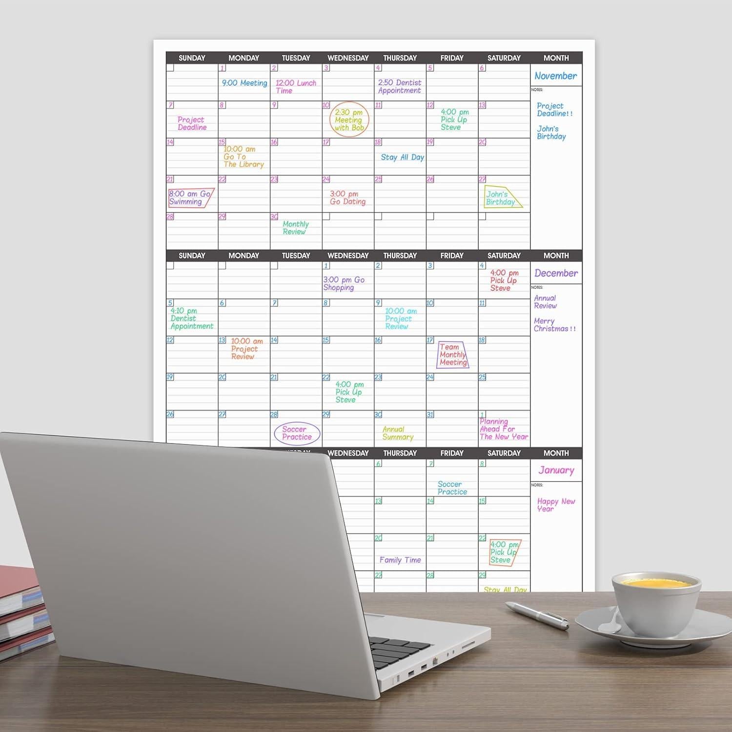 Calendario Borrable de Pizarra BooQool 3 Meses 70.6x104.1cm