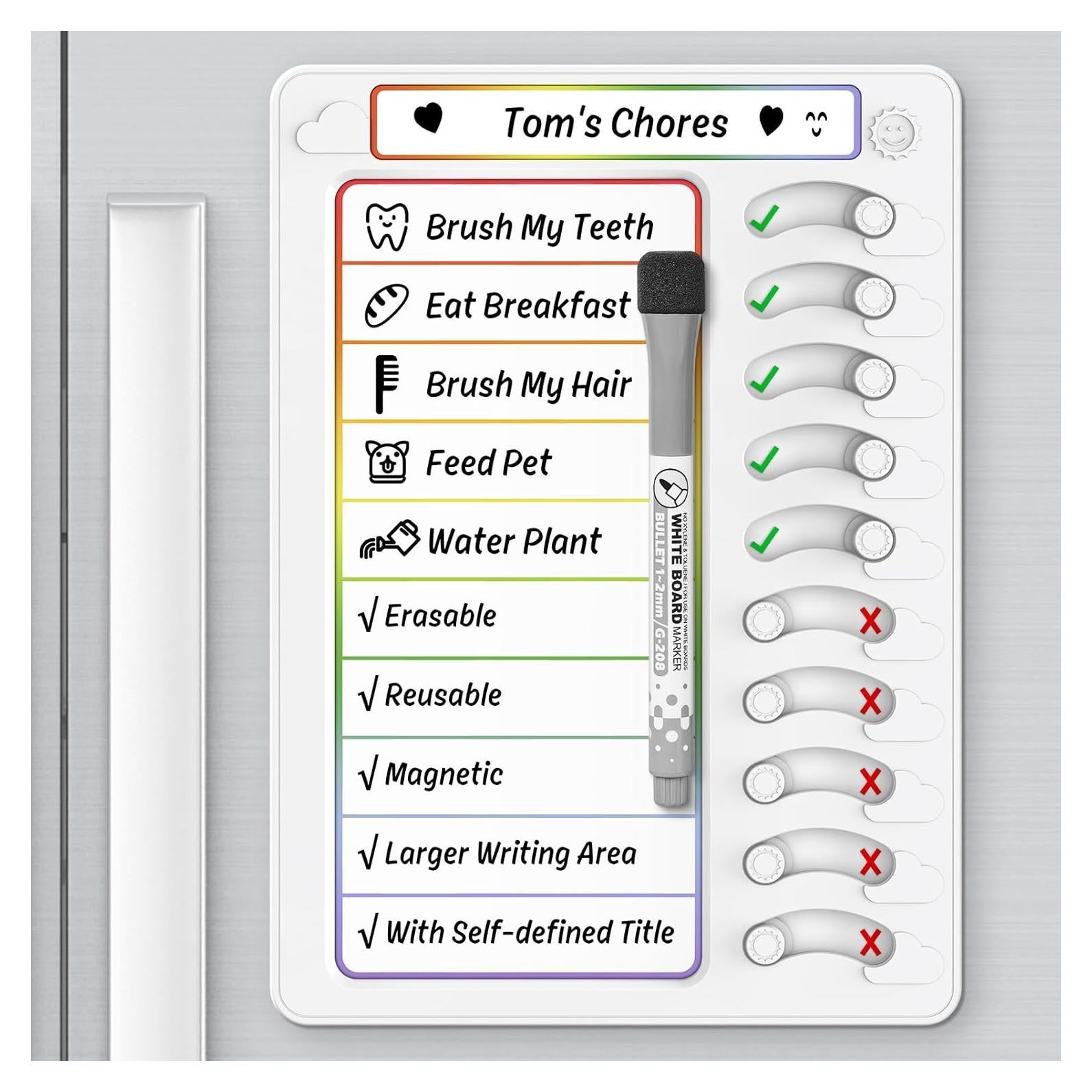 Tabla de Tareas para Niños KAQUBE 24.8x17.8 cm Borrado en Seco