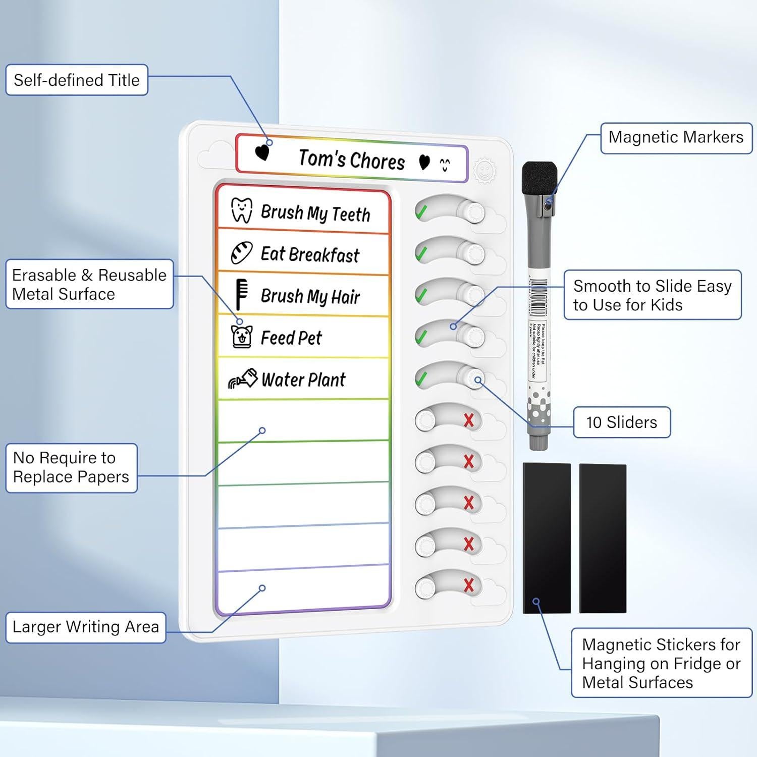 Tabla de Tareas para Niños KAQUBE 24.8x17.8 cm Borrado en Seco