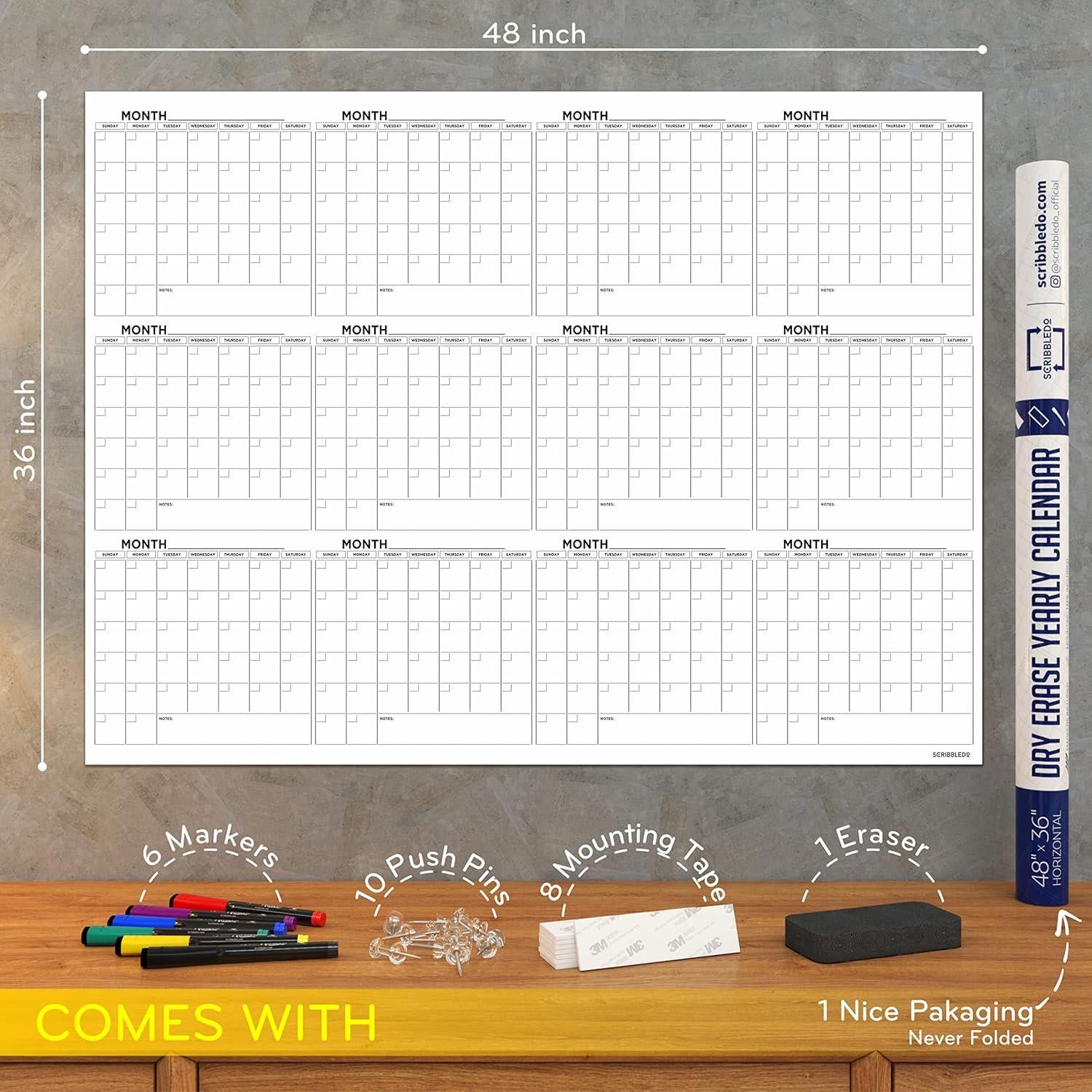 Calendario de Pared Grande Scribbledo 121.92x91.44cm 2024