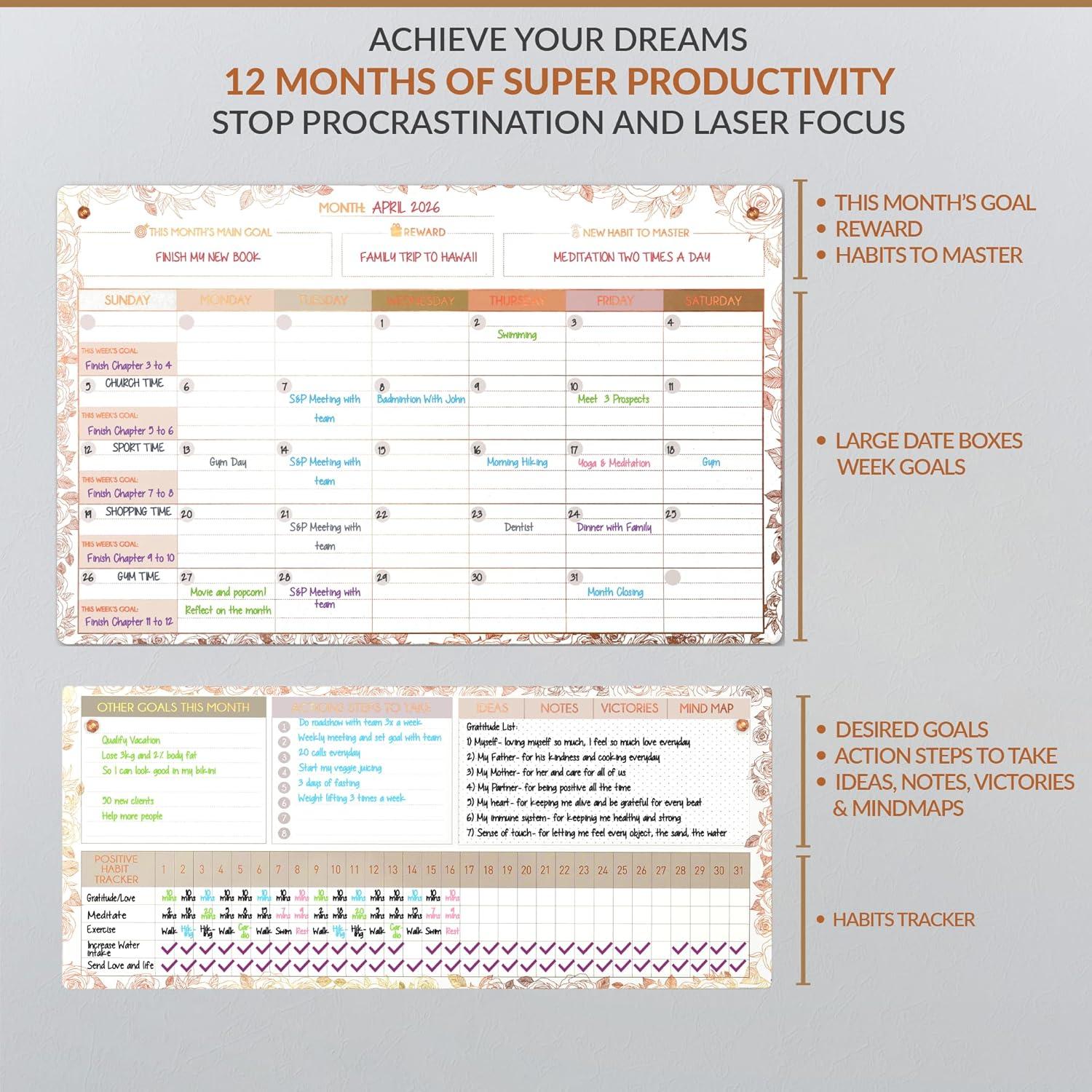 Calendario Magnético de Borrado en Seco Freedom Mastery Rosa