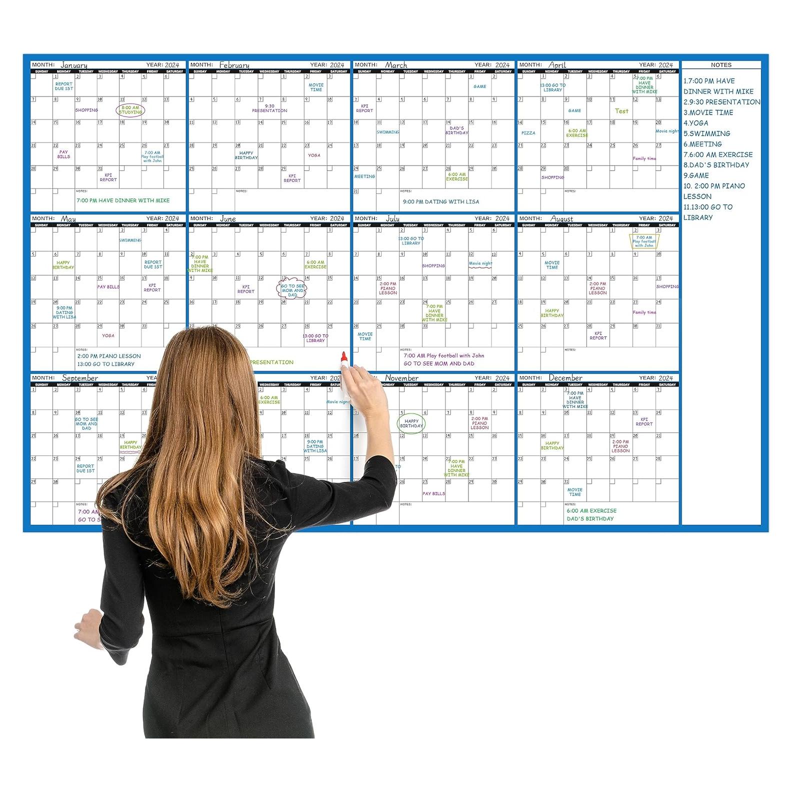 Calendario de Pizarra Blanca Grande Lemome 147x94 cm 12 Meses