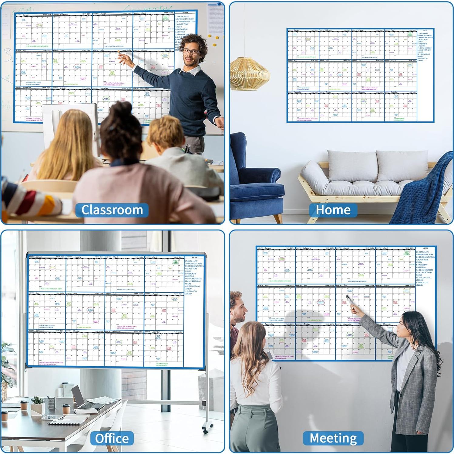 Calendario de Pizarra Blanca Grande Lemome 147x94 cm 12 Meses