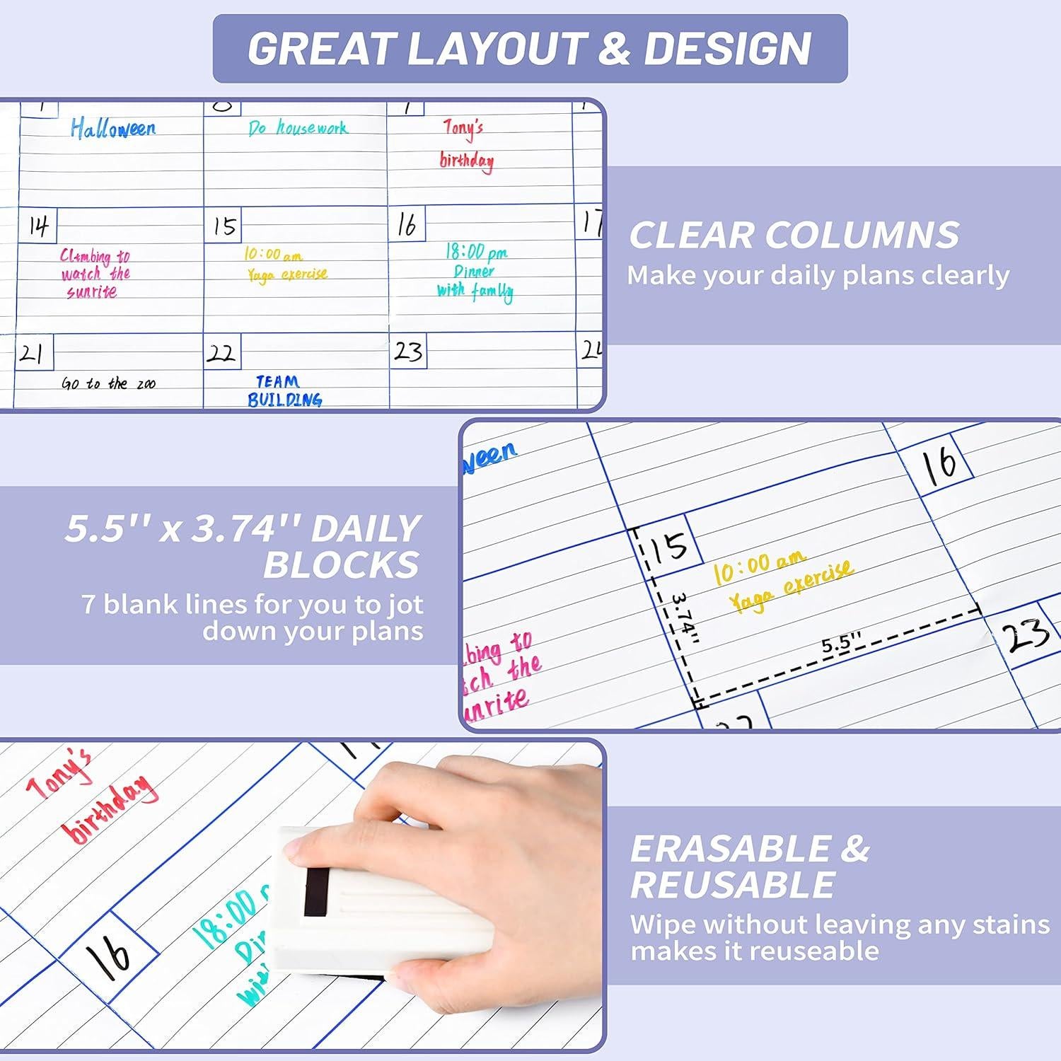 Calendario de Pared Borrable BooQool 101.6x76.2 cm Sin Fecha
