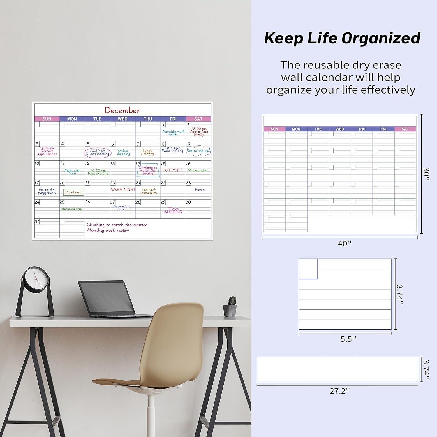 Calendario de Pared Borrable BooQool 101.6x76.2 cm Sin Fecha