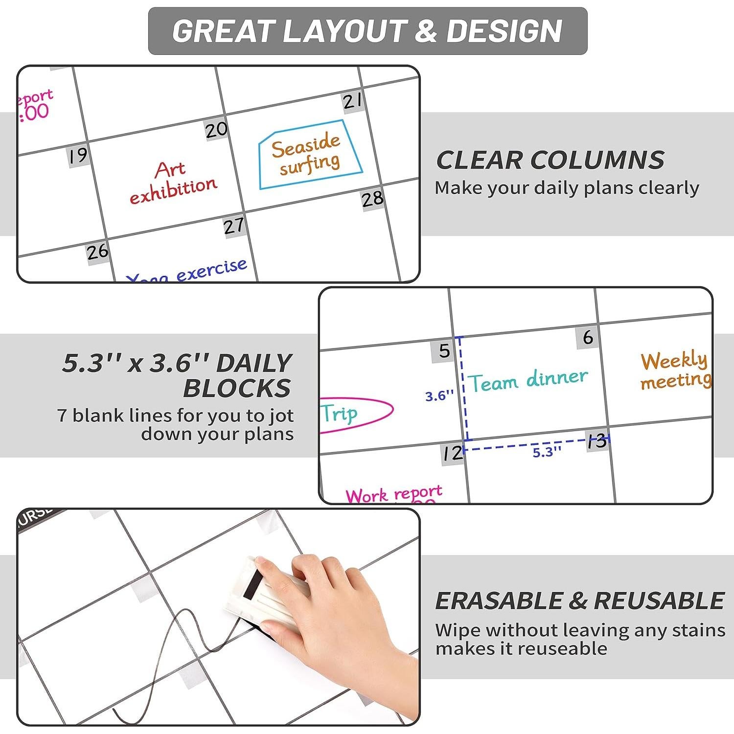 Calendario de Pared Borrable BooQool 101.6x71.1cm Sin Fecha