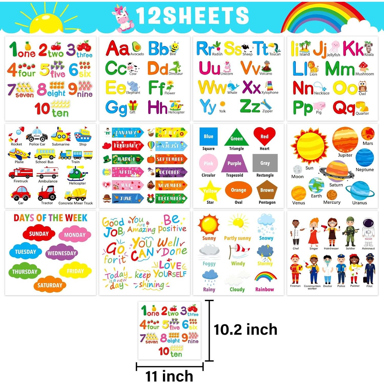 Calcomanías de Aprendizaje Omlisca - 12 Hojas Coloridas 27.9x25.9cm