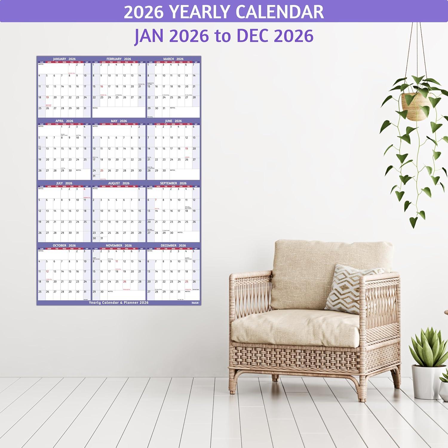 Calendario de Pared Borrable 2026 BowCuk 97x64 cm Reversible