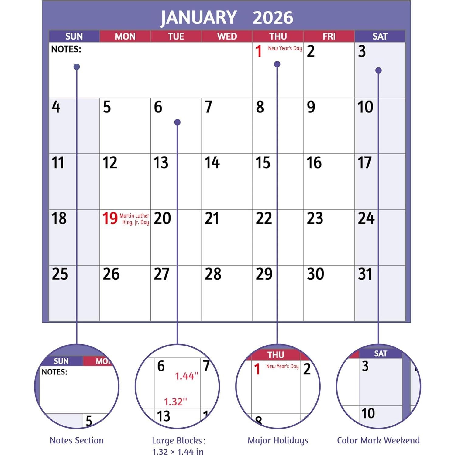 Calendario de Pared Borrable 2026 BowCuk 97x64 cm Reversible